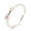 Natural Pearl Open Cuff Ring with Rhinestone RJEW-H220-16S-1