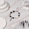 Natural & Synthetic Mixed Stone Beaded Bracelet with Cross Charm BJEW-TA00184-02-5