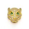 Rack Plating Brass Micro Pave Cubic Zirconia Leopard Hollow Beads X-ZIRC-I012-18G-RS-1