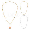 2Pcs 2 Colors Brass Round Oval Paperclip Chain Necklaces MAK-TA0001-33-1