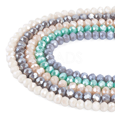 5 Strands 5 Colors Faceted Rondelle Full Rainbow Plated Electroplate Glass Beads Strands EGLA-TADJ0001-10-1