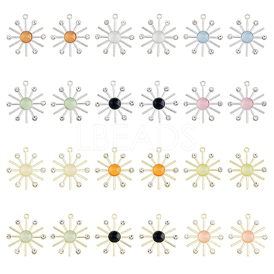 24Pcs 12 Colors Cat Eye Sun Pendants with Crystal Rhinestone FIND-FH0007-93-1