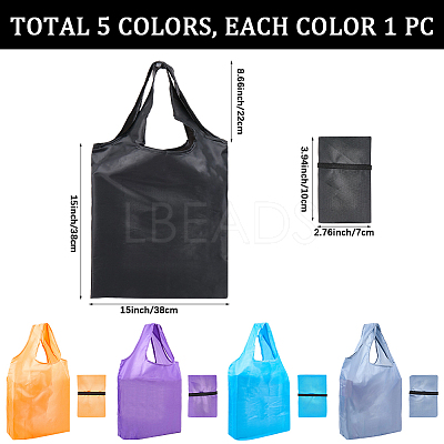 5Pcs 5 Colors Reusable Polyester Supermarket Shopping Tote Bags ABAG-CN0001-49-1
