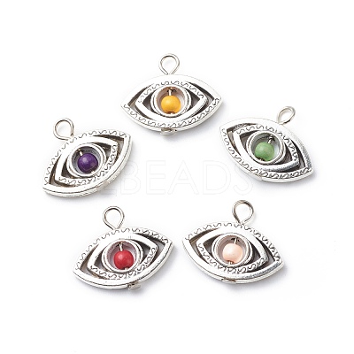 Antique Silver Plated Alloy Synthetic Turquoise Pendants X-PALLOY-JF01874-05-1