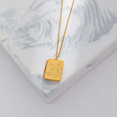 304 Stainless Steel Geometric Magnetic Photo Locket Pendant Necklaces for Women WG980C2-01-1