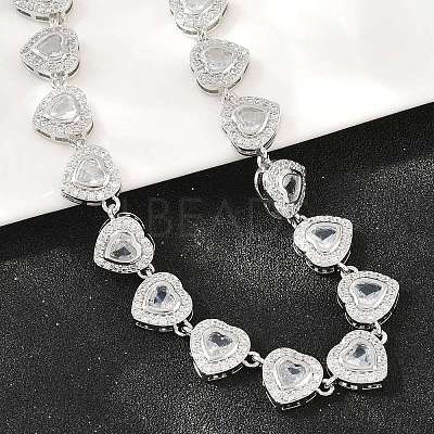 Brass Pave Clear Cubic Zirconia Heart Tennis Necklaces KK-CBA4547-17A-P-1