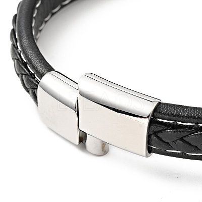 Cowhide Braided Flat Cord Bracelet with 304 Stainless Steel Magnetic Clasps BJEW-H552-01P-01-1