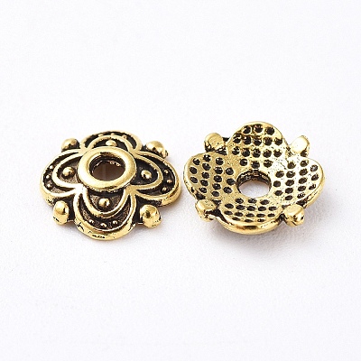 4-Petal Tibetan Style Alloy Flower Bead Caps X-TIBE-S222-AG-NR-1