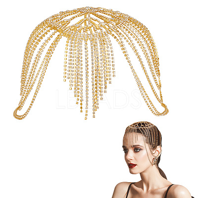 Rhinestone Mesh Headpiece Cap OHAR-WH0021-47G-1