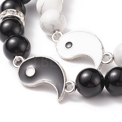 2Pcs 2 Style Natural Dyed & Heated Black Agate & Howlite Beaded Stretch Bracelets Set BJEW-TA00163-1