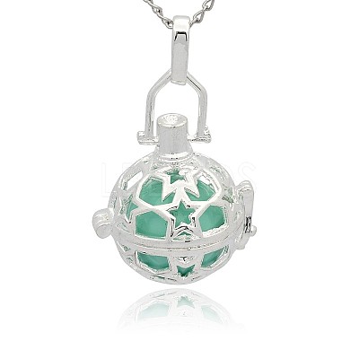 Silver Color Plated Brass Hollow Round Cage Pendants KK-J226-09S-1