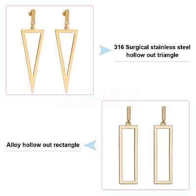 2 Pairs 2 Style 316 Surgical Stainless Steel Hollow Out Triangle & Rectangle Dangle Stud Earrings EJEW-AN0001-86-1