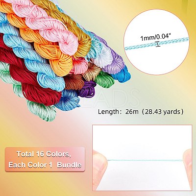 16 Bundles 16 Colors Braided Polyester Cords OCOR-PH0001-99-1