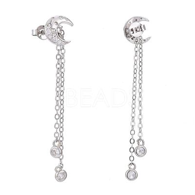 Brass Micro Pave Clear Cubic Zirconia Dangle Stud Earrings EJEW-K083-16P-1