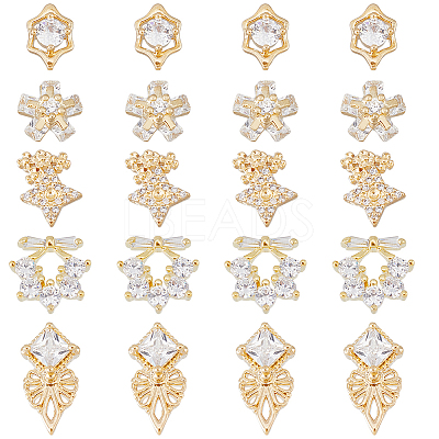 20Pcs 5 Style Brass Micro Pave Clear Cubic Zirconia Cabochons KK-DC0003-25-1