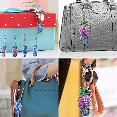 DIY 5D Sea Horse Diamond Painting Keychain Kit DIY-WH0161-59A-1