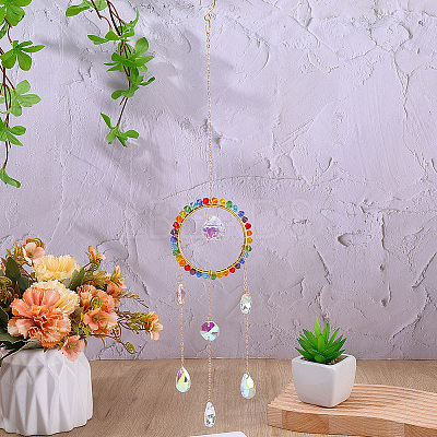 1Pc Colorful Glass Beaded Woven Net Suncatchers AJEW-CY0001-95C-1