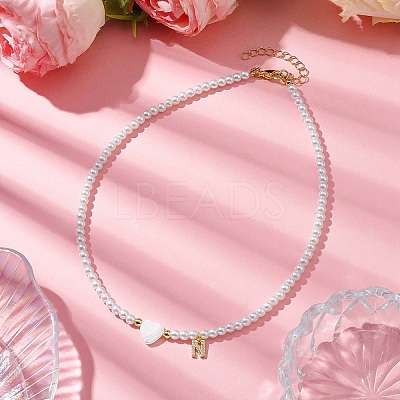 Brass Micro Pave Grade AAA Cubic Zirconia Letter Pendant Necklaces NJEW-JN04771-14-1