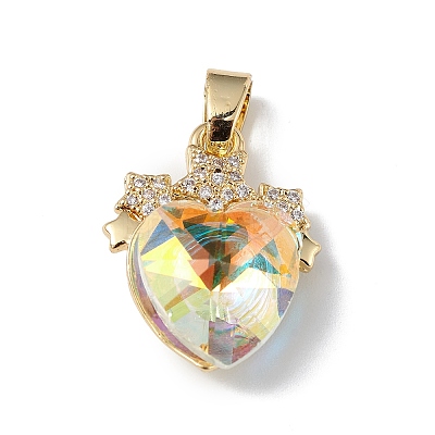 Real 18K Gold Plated Rack Plating Brass Micro Pave Clear Cubic Zirconia Pendants KK-C015-08G-13-1