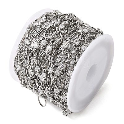 Handmade Brass Pave Clear Cubic Zirconia Oval Link Chains CHC-G027-02P-1