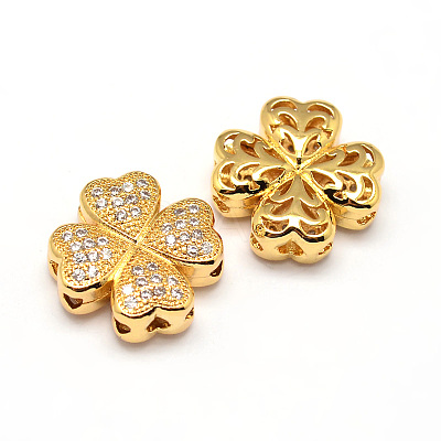 Clover Brass Micro Pave Cubic Zirconia Beads X-ZIRC-E010-10G-1