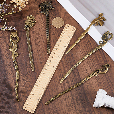 12Pcs 6 Style Fox & Phoenix & Swan & Fish & Dragon Tibetan Style Alloy Bookmarks FIND-SC0006-62-1