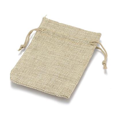 Polyester Imitation Burlap Packing Pouches Drawstring Bags ABAG-R005-18x13-01-1