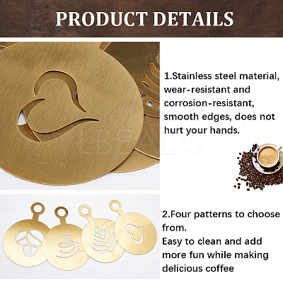 430 Stainless Steel Coffee Latte Art Molds AJEW-WH0038-40G-1