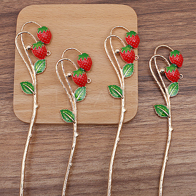 Alloy Enamel Strawberry Hair Sticks OHAR-PW0006-23D-1