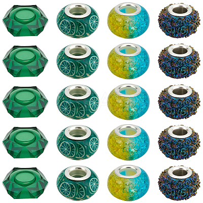 90Pcs 15 Styles Green Series Large Hole Resin European Beads OPDL-SP0001-02-1
