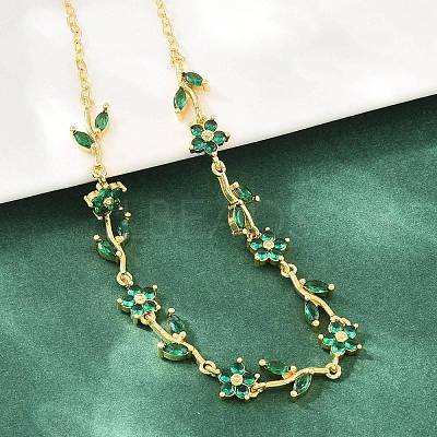 Brass Pave Cubic Zirconia Flower Link Chain Necklaces KK-CBA4547-18G-03-1