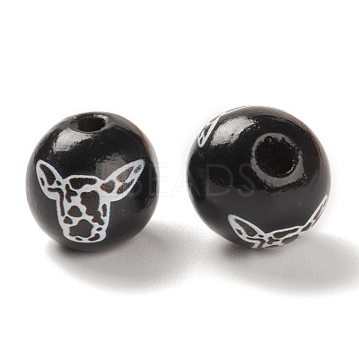 Printed Wood European Beads WOOD-K008-04-1