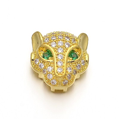 Rack Plating Brass Micro Pave Cubic Zirconia Leopard Hollow Beads X-ZIRC-I012-18G-RS-1