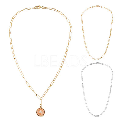 2Pcs 2 Colors Brass Round Oval Paperclip Chain Necklaces MAK-TA0001-33-1