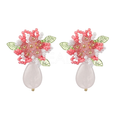 Flower Handmade Glass Seed Beads Stud Earrings EJEW-MZ00449-1