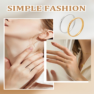 2Pcs 2 Colors 304 Stainless Steel Rhinestone Plain Band Rings for Women RJEW-LP0001-37-1