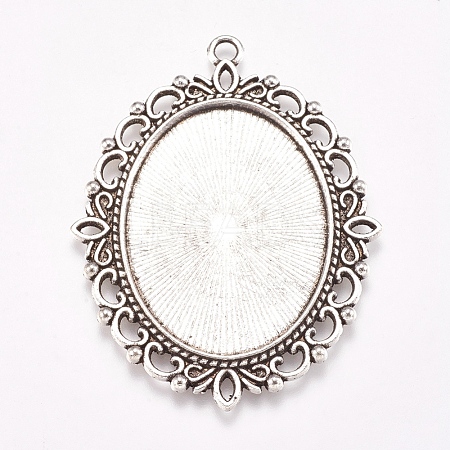 Tibetan Style Oval Pendant Cabochon Settings TIBE-473-AS-NR-1