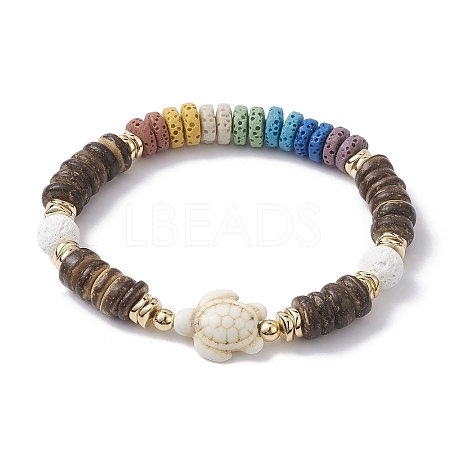 Dyed Natural Lava Rock & Coconut & Synthetic Turquoise Beaded Stretch Bracelet BJEW-JB10061-02-1
