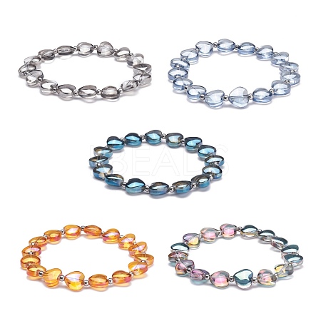 Bling Heart Glass Beads Stretch Bracelet for Women Girl BJEW-JB07249-1