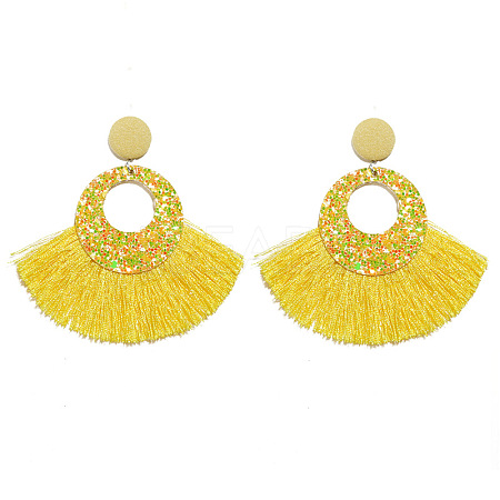 Bohemian Style Acrylic & Polyester Fan Tassel Stud Earrings FS-WGB5BEF-07-1