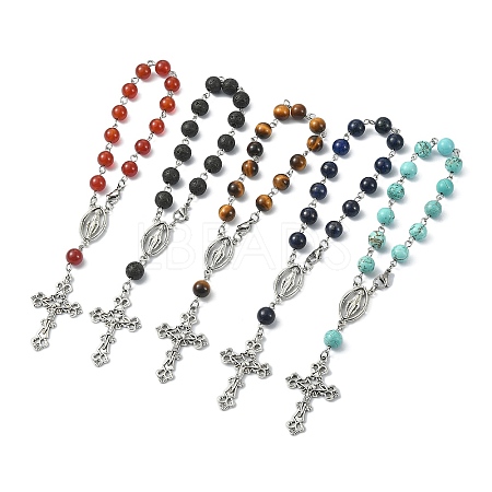 5Pcs 5 Style Natural Mixed Gemstone Rosary Bead Bracelets Set BJEW-TA00330-1