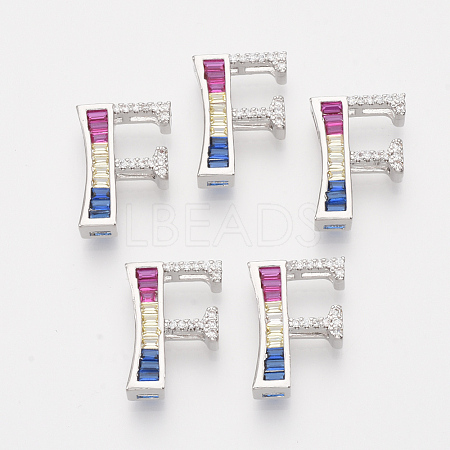 Brass Cubic Zirconia Slide Charms ZIRC-S063-01F-P-1