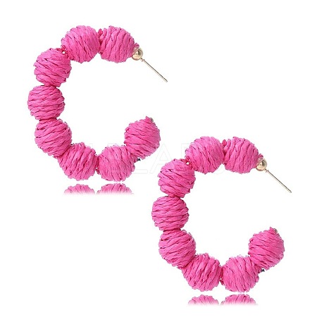 C-Shaped with Round Alloy Raffia Stud Earrings FS-WG1D567-02-1