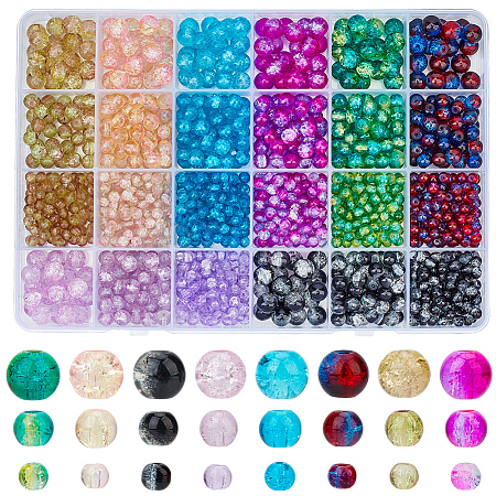 1360Pcs 8 Colors 3 Sizes Spray Painted Crackle Glass Beads CCG-PA0001-03-1