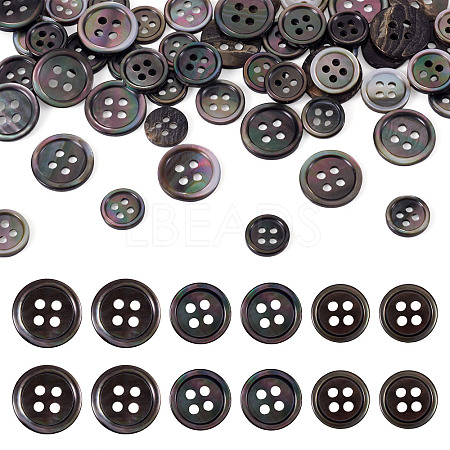 60Pcs 3 Styles Natural Black Lip Shell Buttons BUTT-TA0001-25-1