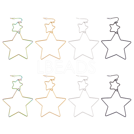 Unicraftale 4 Pairs 4 Colors Interlock Double Open Star Dangle Earrings STAS-UN0034-81-1
