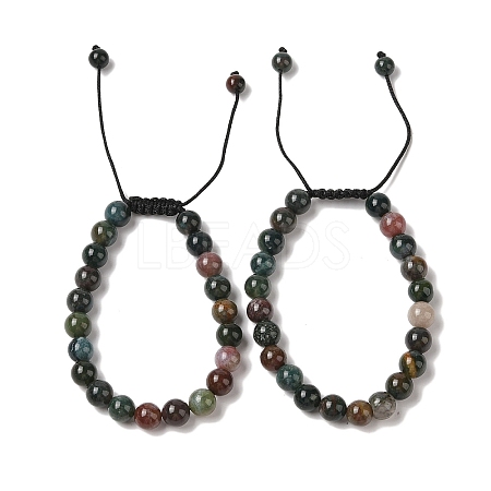 8mm Round Natural Indian Agate  Braided Bead Bracelets BJEW-C067-01B-27-1