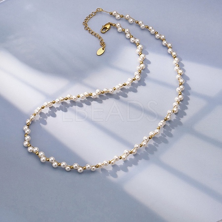 304 Stainless Steel & Plastic Pearl Round Beaded Necklaces SA-CBAAFEE-01G-1