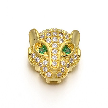 Rack Plating Brass Micro Pave Cubic Zirconia Leopard Hollow Beads X-ZIRC-I012-18G-RS-1