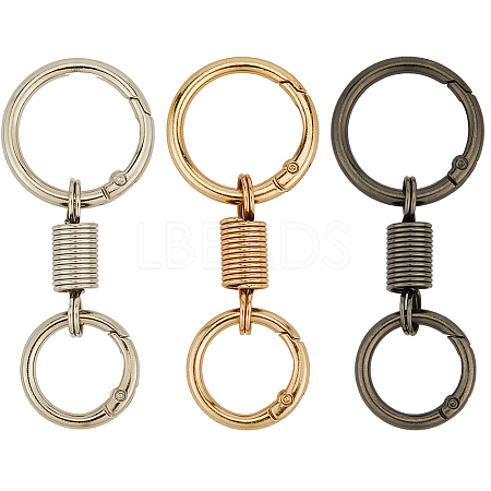 12Pcs 3 Colors Nordic Retro Zinc Alloy Double Spring Ring Clasps FIND-SC0012-87A-1